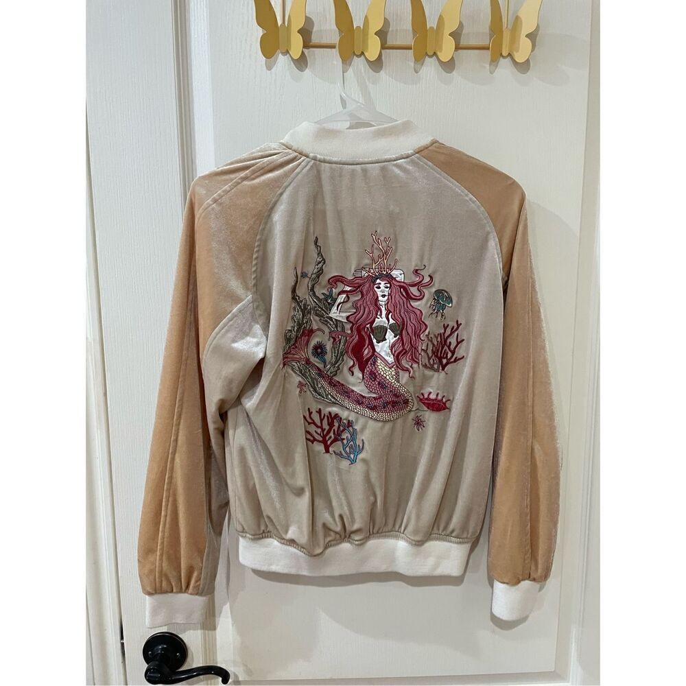 Urban Outfitters Silence & Noise Embroidered Mermaid Velour Bomber Track Jacket